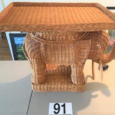 LOT#91D: Wicker Elephant with Tray Top