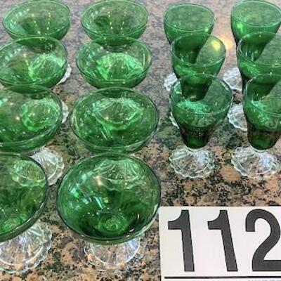 LOT#112K: Green Glass Dessert & Custard Cups