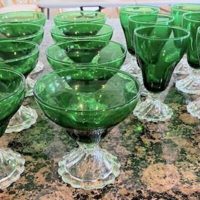 LOT#112K: Green Glass Dessert & Custard Cups