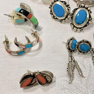 LOT 320  GROUP LOT OF 10 STERLING SILVER EARRINGS NATIVE AMERICAN