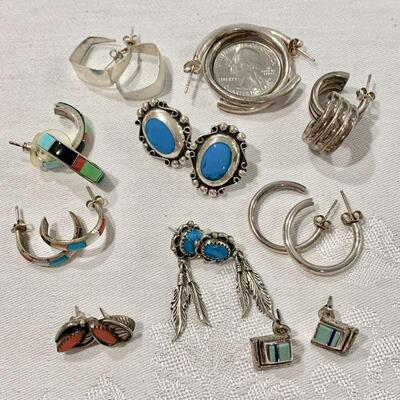 LOT 320  GROUP LOT OF 10 STERLING SILVER EARRINGS NATIVE AMERICAN