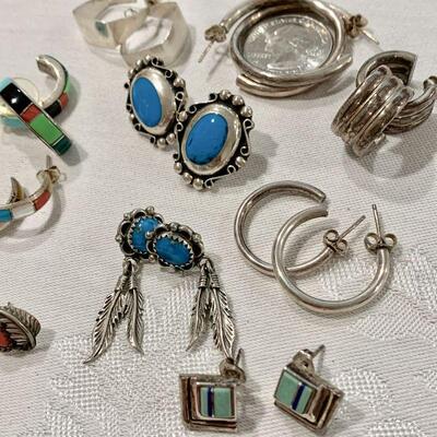 LOT 320  GROUP LOT OF 10 STERLING SILVER EARRINGS NATIVE AMERICAN