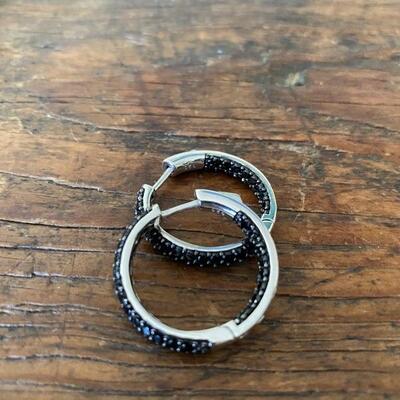 925 sterling black stone hoop earrings 