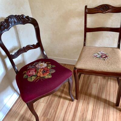 LOT 34 GROUP OF ANTIQUE SINGLE CHAIRS NEEDLEPOINT