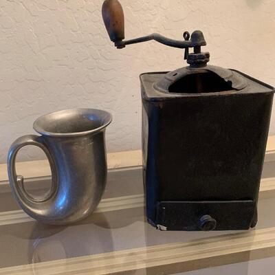 Antique Coffee Grinder & Pewter Mug