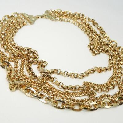 Vintage Five Strand Gold Tone Chain Necklace