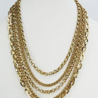 Vintage Five Strand Gold Tone Chain Necklace