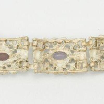 Vintage Antiqued Gold Over White Enamel Bracelet