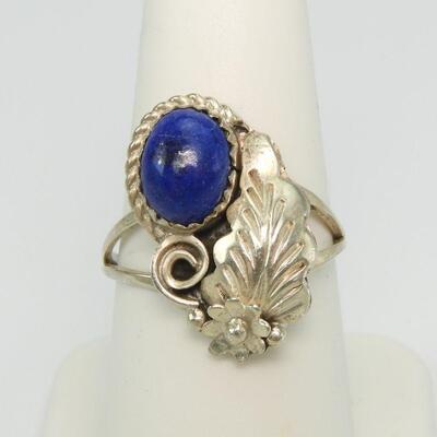 Vintage Sodalite Floral Sterling Silver Ring