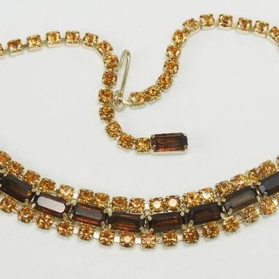 Vintage Topaz & Amber Rhinestone Necklace and Bracelet Set