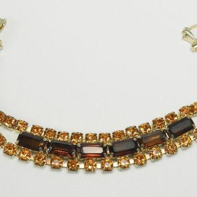 Vintage Topaz & Amber Rhinestone Necklace and Bracelet Set