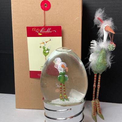 Lot#116 Dept.56 Patience Brewster Christmas Krinkles Christmas Goose Water Globe and Ornament 