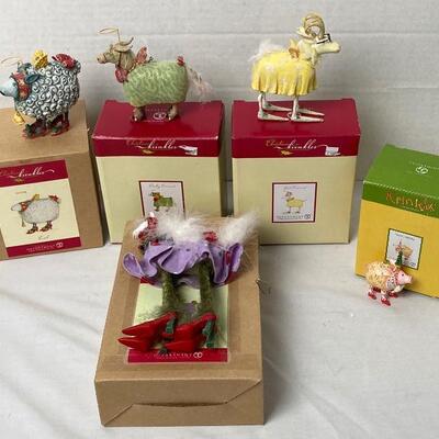 Lot #118 Dept.56 Patience Brewster Christmas Krinkles Farm Animal Ornaments 