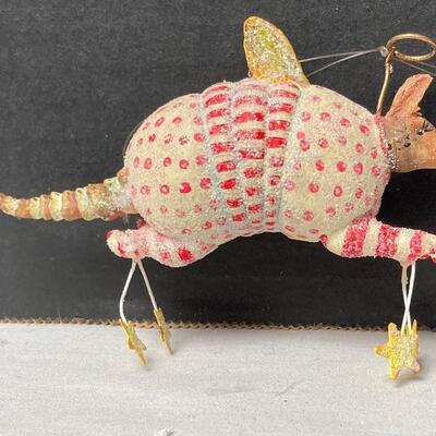 Lot #120 Dept.56 Patience Brewster Christmas Krinkles Ostrich, Happy Harold and Armadillo in PJâ€™s Ornaments 