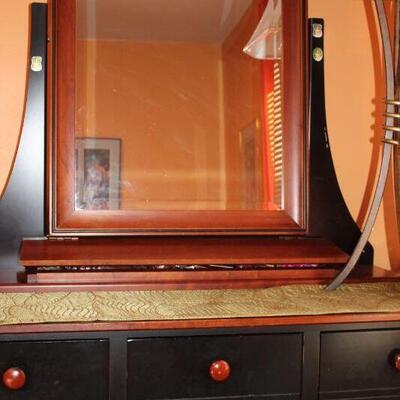 Kincaid Black and Cherry Dresser with Mirror and Jewelry Tray