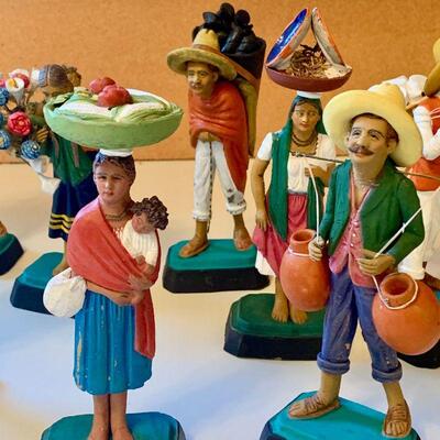 LOT 102 GROUP OF PAINTED CLAY FIGURES FROM TLAQUEPAQUE MEXICO FOLK ART