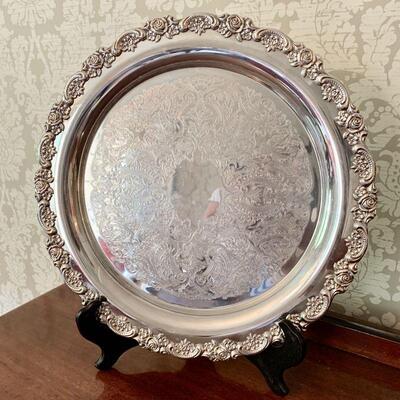 LOT 107  FANCY ROUND SILVER PLATE TRAY