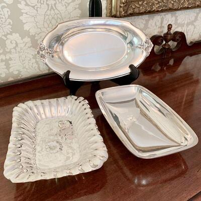 LOT 108 MID SIZE SILVER PLATE SIDE SERVING TRAYS