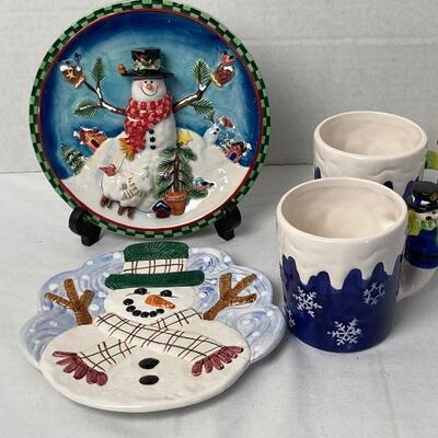 Lot #136 Snowman Plates and Mugs