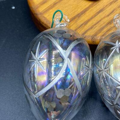 Etched & Painted Blown Glass Christmas Ornaments