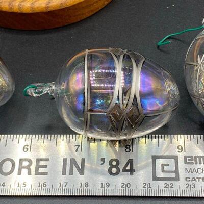 Etched & Painted Blown Glass Christmas Ornaments