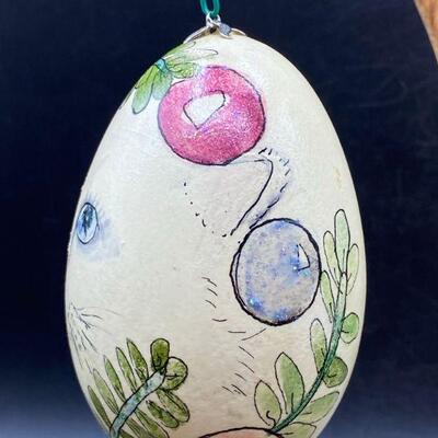 Hand Painted Egg Christmas Cat Ornament