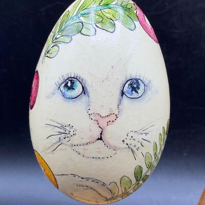 Hand Painted Egg Christmas Cat Ornament