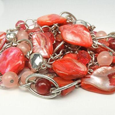 Pretty Pink & Red Bead Necklace & Bracelet Set