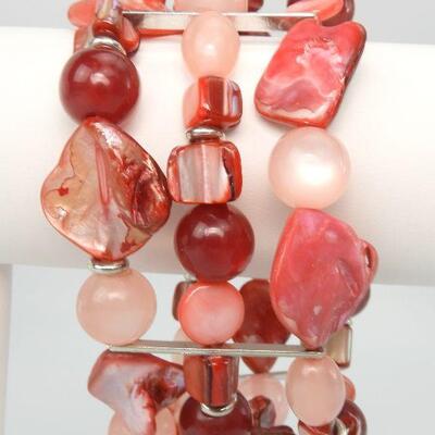 Pretty Pink & Red Bead Necklace & Bracelet Set