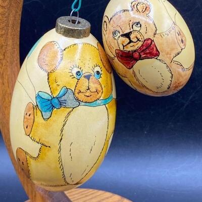 Pair of Bear Themed Hand Painted Egg Ornaments