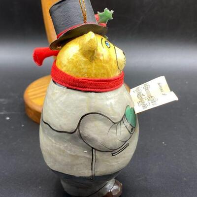 Paper Mache Caroling Bear Ornament