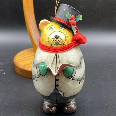 Paper Mache Caroling Bear Ornament