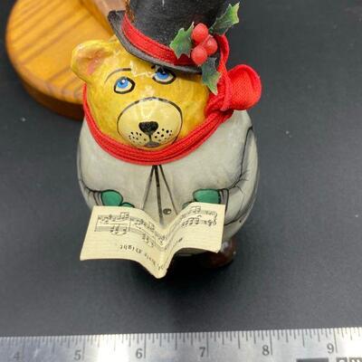 Paper Mache Caroling Bear Ornament
