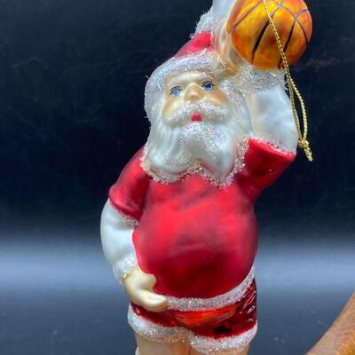 Vintage Basketball Santa Claus Glass Ornament
