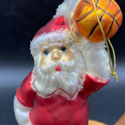 Vintage Basketball Santa Claus Glass Ornament