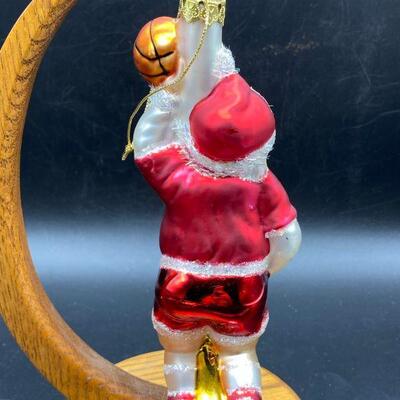 Vintage Basketball Santa Claus Glass Ornament