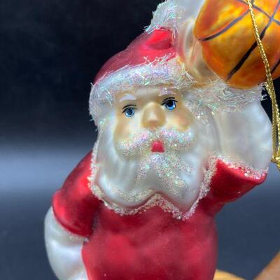 Vintage Basketball Santa Claus Glass Ornament