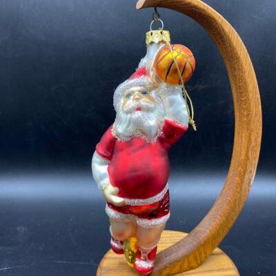 Vintage Basketball Santa Claus Glass Ornament