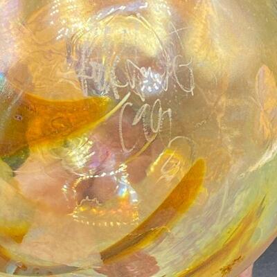 Iridescent Art Glass Ornament Artist SIgned