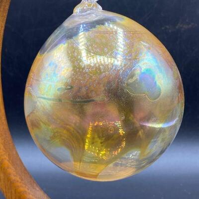Iridescent Art Glass Ornament Artist SIgned