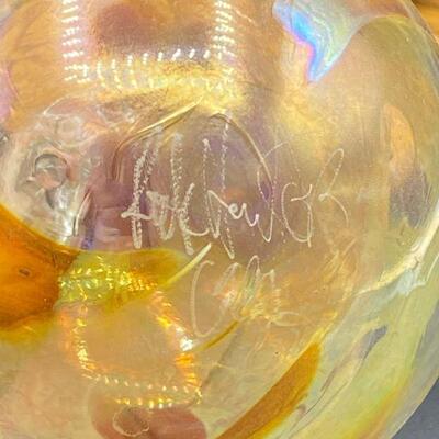 Iridescent Art Glass Ornament Artist SIgned