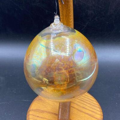 Iridescent Art Glass Ornament Artist SIgned
