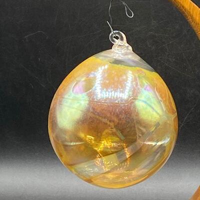 Iridescent Art Glass Ornament Artist SIgned