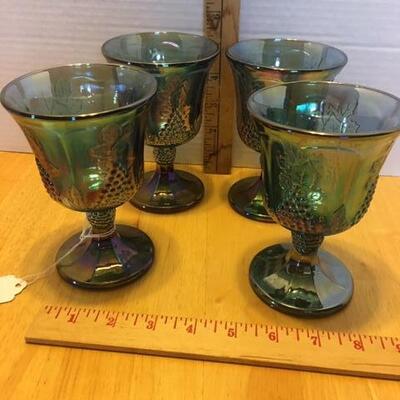 4 Vintage Indiana Glass Iridescent Carnival Glass with grape design