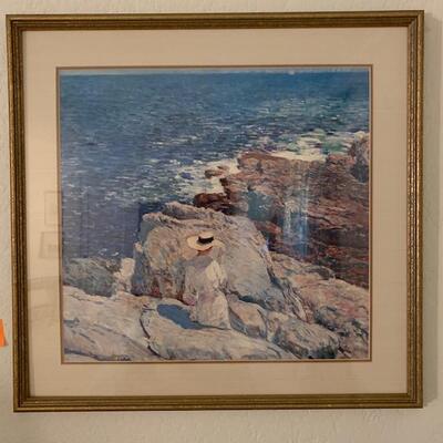 LOT 135 Framed Print Girl on Rocks by Sea