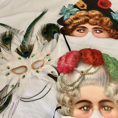 LOT 153 REPRODUCTION ANTIQUE PAPER MASKS & FEATHERED MASKS 