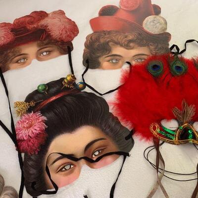LOT 153 REPRODUCTION ANTIQUE PAPER MASKS & FEATHERED MASKS 