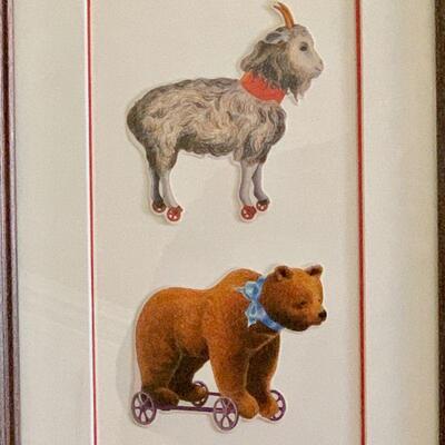 LOT 160  FRAMED ANTIQUE RIDING TOY CUT OUTS CHILDREN'S ROOM DECOR