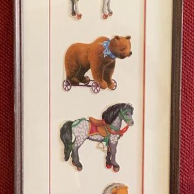 LOT 160  FRAMED ANTIQUE RIDING TOY CUT OUTS CHILDREN'S ROOM DECOR