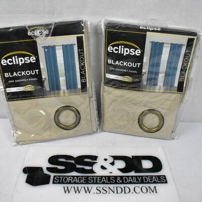 Qty 2 Eclipse Microfiber Grommet Blackout Curtain Panels, Beige 42x84